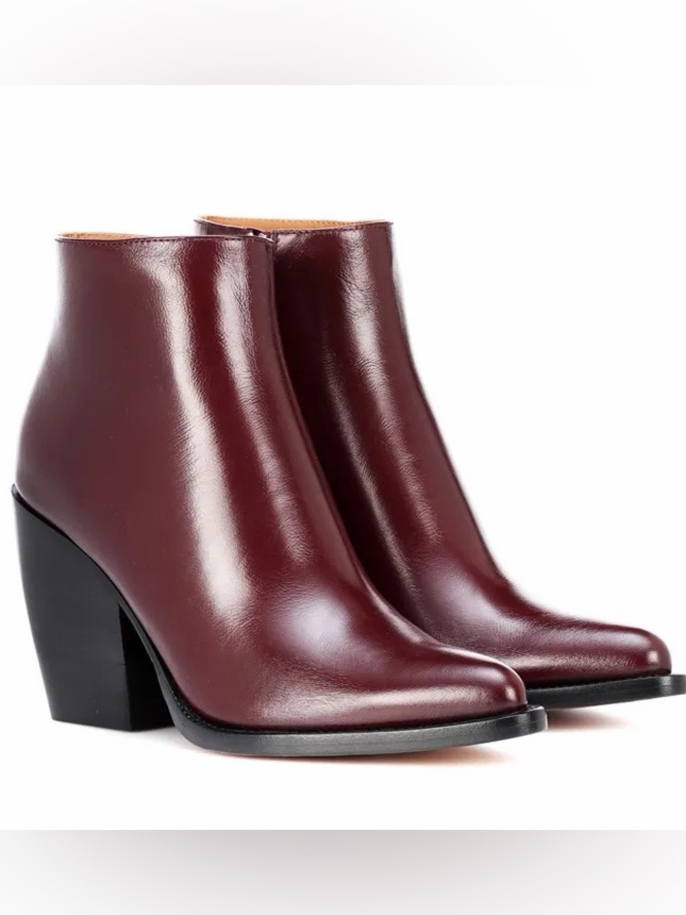 Chloe Rylee Low Burgundy Leather Pointed Ankle Boots Size EU 39